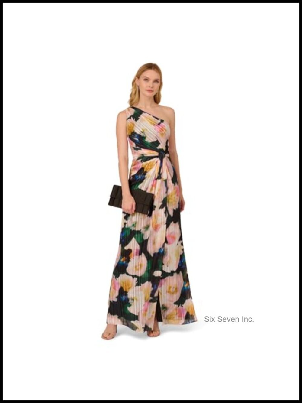 One Shoulder Chiffon Gown Floor Length Formal Dress Pleated Waist Sleeveless